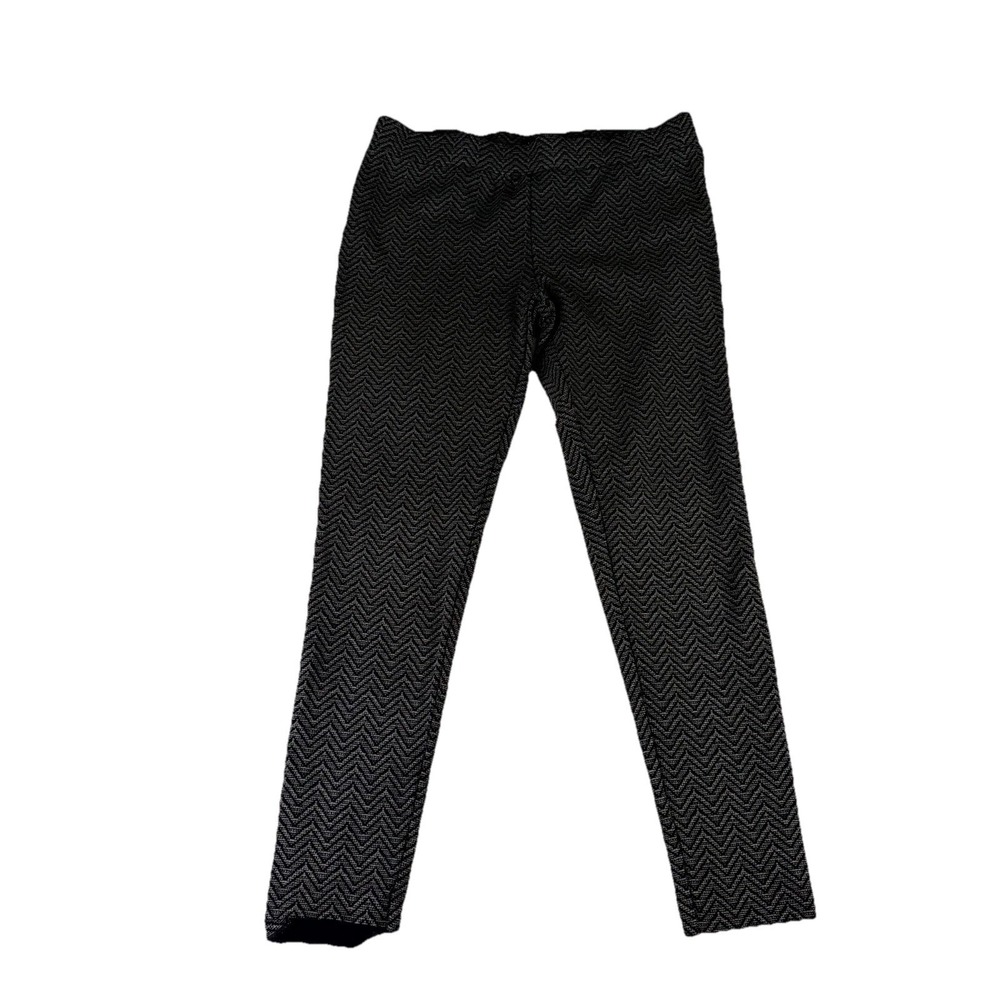 LOFT Skinny Ankle Legging Pants Womens Medium Gray Black Chevron Stretch Pull On